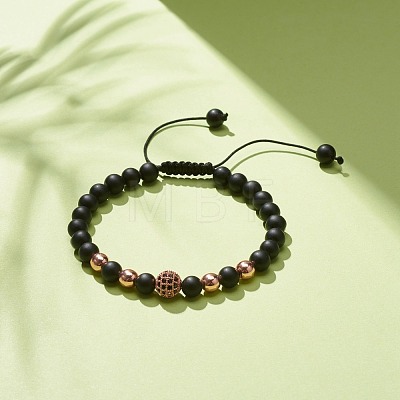 Natural Obsidian & Synthetic Hematite Braided Bead Bracelet with Cubic Zirconia BJEW-JB08117-01-1