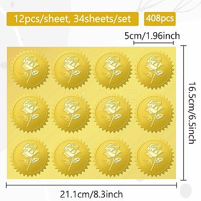 34 Sheets Self Adhesive Gold Foil Embossed Stickers DIY-WH0509-050-1