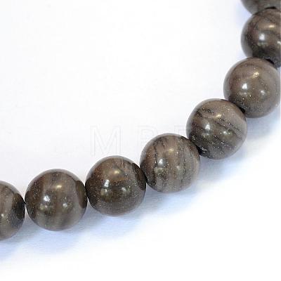 Natural Black Wood Lace Stone Round Bead Strands X-G-E334-8mm-03-1