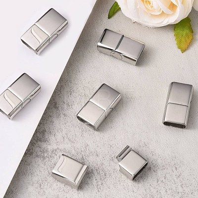 Tarnish Resistant Rectangle 304 Stainless Steel Magnetic Clasps with Glue-in Ends STAS-I037-22-1