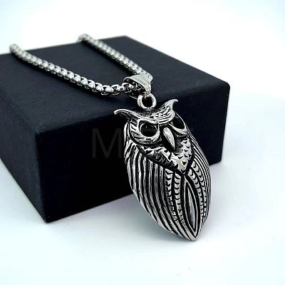 Vintage Stainless Steel Owl Pendant Necklaces for Women RQ8044-1