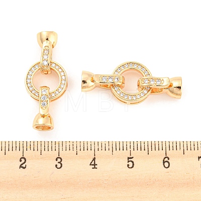 Rack Plating Brass Micro Pave Clear Cubic Zirconia Fold Over Clasps KK-M261-25G-1