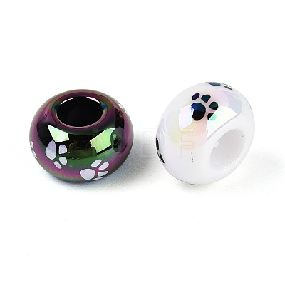 UV Plating Printed Opaque Acrylic European Beads MACR-N018-05-1