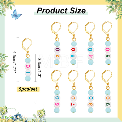 9Pcs 9 Style Number Acrylic Pendant Stitch Markers HJEW-AB00720-1