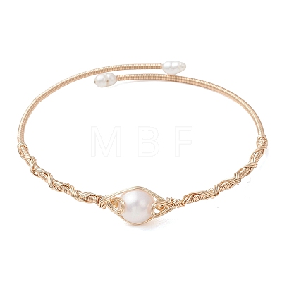 Copper Wired Pearl Cuff Bangles for Women BJEW-JB13438-1