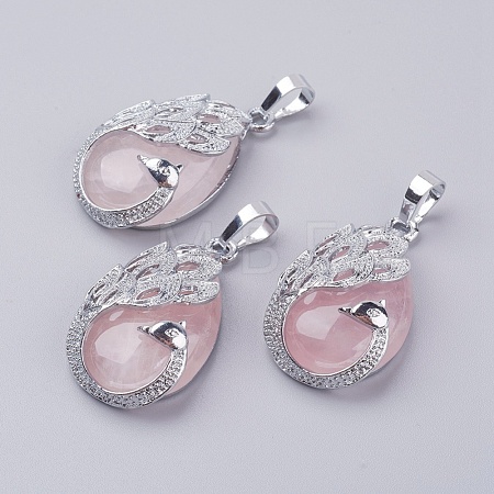 Natural Rose Quartz Pendants X-G-E442-04X-1