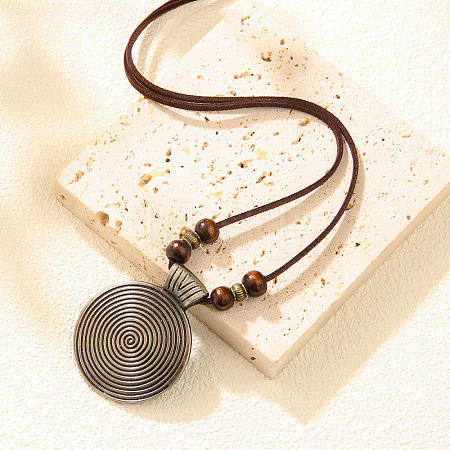 Adjustable Wooden Beads Alloy Spiral Disc Pendant Faux Suede Necklaces for Women WG515CC-02-1