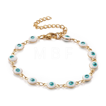 Enamel Oval with Evil Eye Link Chains Bracelet BJEW-P271-04G-02-1