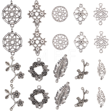 80Pcs 10 Styles Flower Theme Tibetan Style Alloy Connector Charms FIND-SC0007-57-1