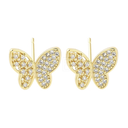 Brass Micro Pave Clear Cubic Zirconia Studs Earring for Women EJEW-S217-C01-1