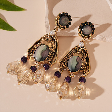 Teardrop Alloy & Rhinestone Dangle Stud Earrings FS-WG4DD0F-01-1