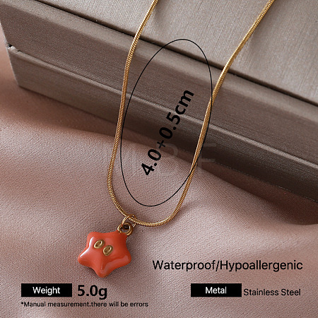 Vintage 304 Stainless Steel Orange Red Enamel Pendant Round Snake Chain Necklaces for Women XE2810-6-1