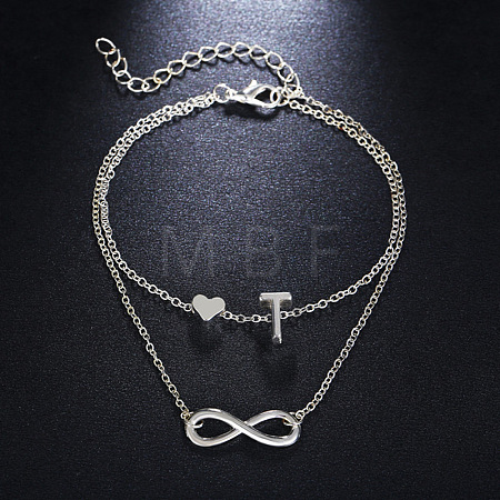 Alloy Infinity Heart Initial Charm Double Layer Anklets for Women FS-WG74AE6-20-1