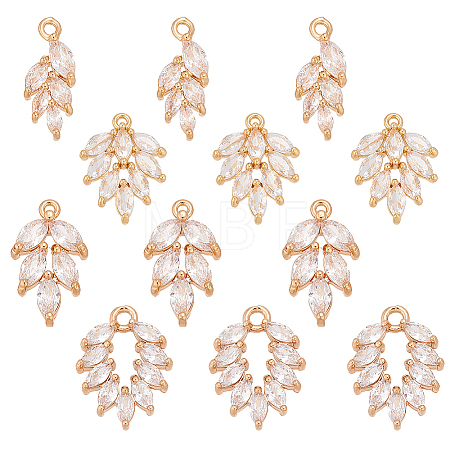 12pc 4 Styles Brass Micro Pave Clear Cubic Zirconia Pendants FIND-AR0006-32G-1