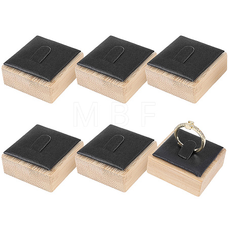 6Pcs Bamboo Single Ring Display Stands with PU Leather/Velvet Mat RDIS-CL0001-01B-1