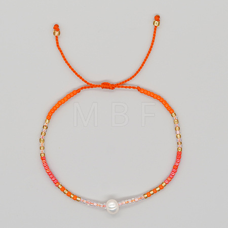 Bohemian Style Glass Seed Bead & Imitation Pearl Beads Braided Bead Bracelets JJ7327-12-1