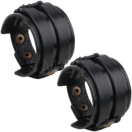 2Pcs Cowhide Cord Wide Cord Bracelets BJEW-CL0001-63B-1