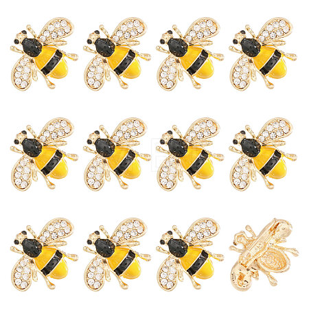 12Pcs Bees Iron Rhinestone Lapel Pin Brooches JEWB-CA0001-78-1