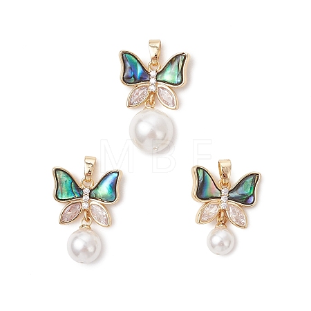 3Pcs 3 Sizes Natural Paua Shell with Round White Shell Pearl Pendants PALLOY-JF05084-1