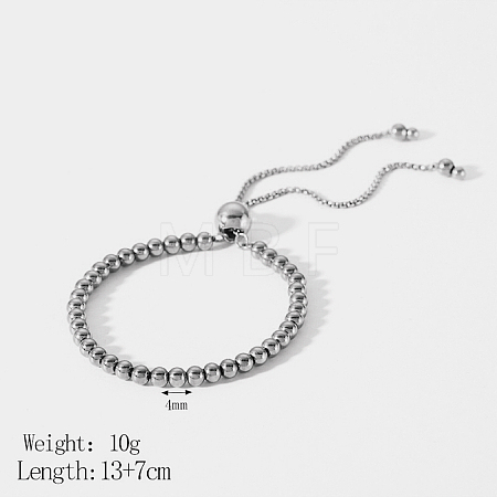 Adjustable Stainless Steel Round Beads Slider Bracelets NC9916-2-1