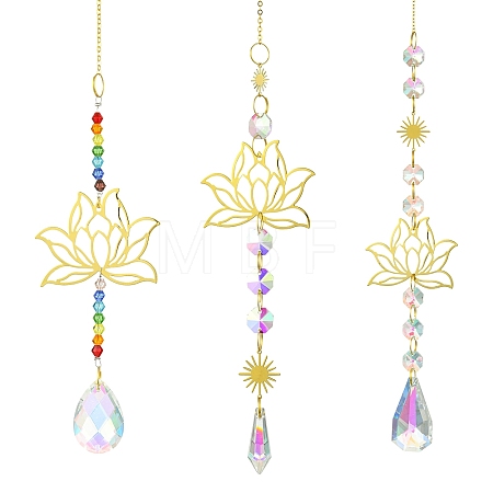3Pcs Brass Lotus Hanging Ornaments AJEW-CJC0020-001G-1