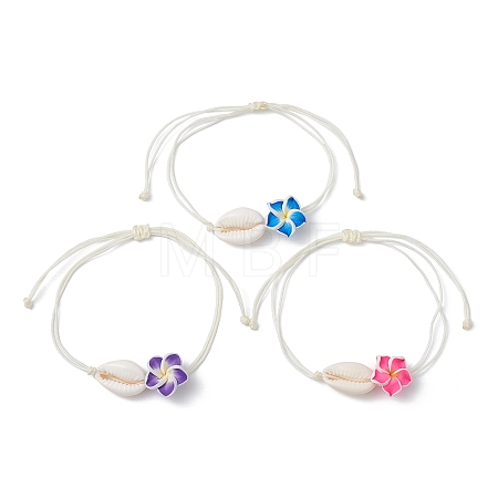 Natural Shell & Polymer Clay 3D Flower Link Bracelet BJEW-JB09816-1