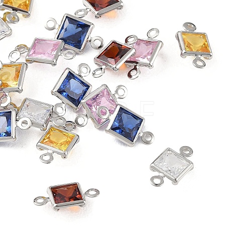 SHEGRACE Brass Pave Cubic Zirconia Square Connector Charms XGRQ2O044-440P-1
