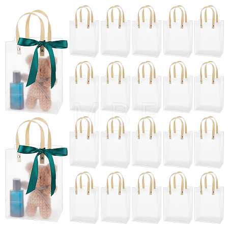 Transparent Frosted PVC Plastic Gift Tote Bags with Green Ribbon LS-ABAG-WH0048-68C-1