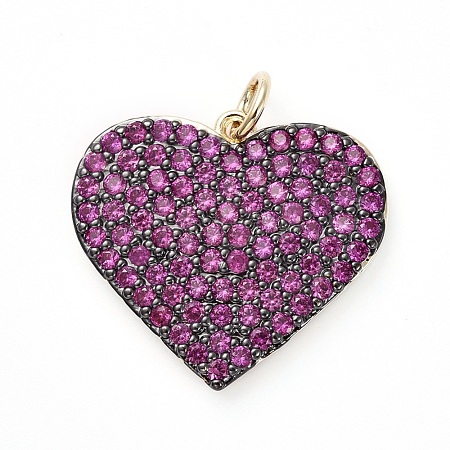 Brass Micro Pave Medium Violet Red Cubic Zirconia Pendants KK-I658-41G-1