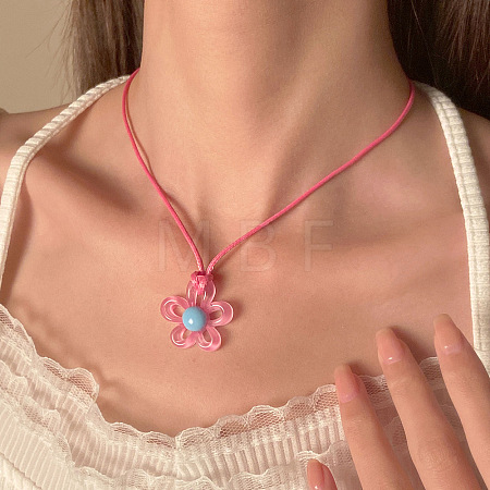 Resin Pendant Waxed Cord Adjustable Tie Choker Necklaces for Women FS-WGE1A46-05-1