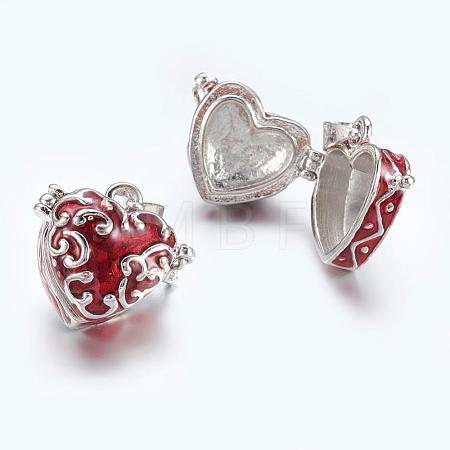 Red Heart Brass Prayer Wish Craft Photo Frame Locket Box Necklace Pendants X-KK-24X21-1