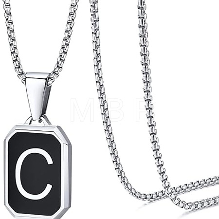 304 Stainless Steel Black Enamel Rectangle with Initial Pendant Box Chain Necklaces WG7737E-10-1