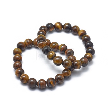 Natural Tiger Eye Bead Stretch Bracelets X-BJEW-K212-A-028-1