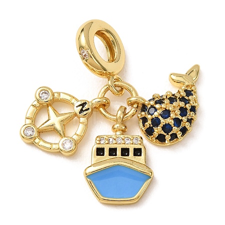 Brass Micro Pave Cubic Zirconia & Enamel Dangle Charms CU-CBA0A9C-04G-1