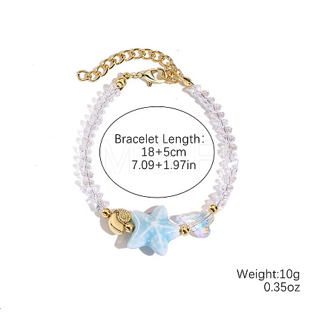 Starfish & Conch Glass & Porcelain Beaded Bracelets for Women FS-WG8B806-11-1