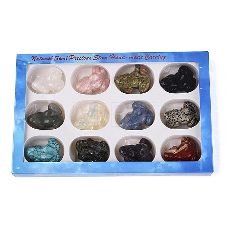 Natural & Synthetic Mixed Gemstone Frog Figurines Set G-Q615-11-1