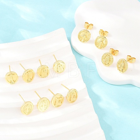 Religion Brass Stud Earrings EJEW-F405-23G-1
