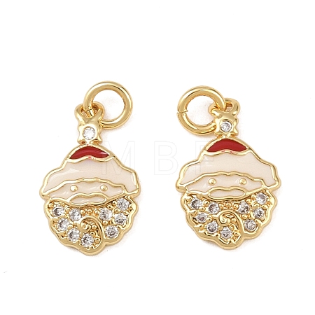 Christmas Brass Micro Pave Cubic Zirconia Enamel Charms KK-L255-19G-08-1