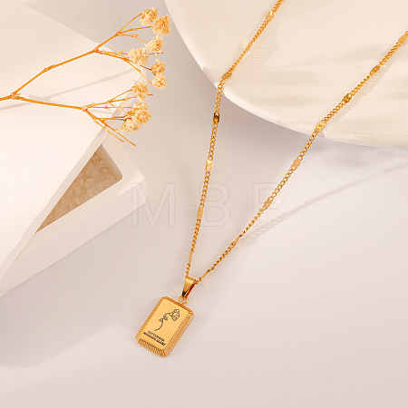 304 Stainless Steel Birth Flower Tag Pendant Necklaces for Women WG25FDF-09-1