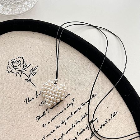 Adjustable Plastic Pearl Beaded Heart Pendant Necklaces for Women WG3FF90-01-1