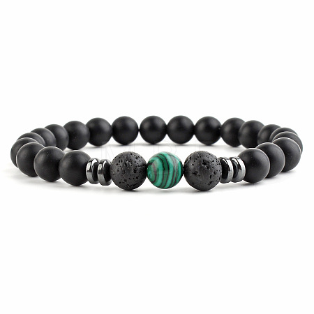 Round Synthetic Malachite Beaded Stretch Bracelets for Women Men XP2963-4-1