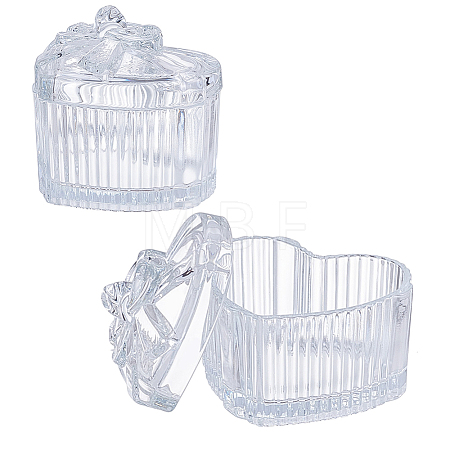 Heart-Shaped Glass Storage Box with Bow DJEW-WH0039-187-1