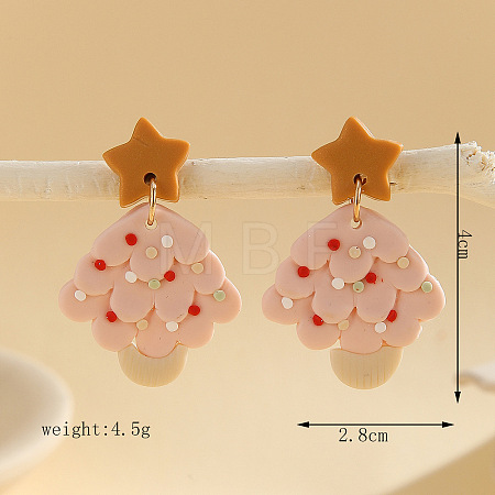 Christmas Tree Polymer Clay Dangle Stud Earrings FS-WGEB455-02-1
