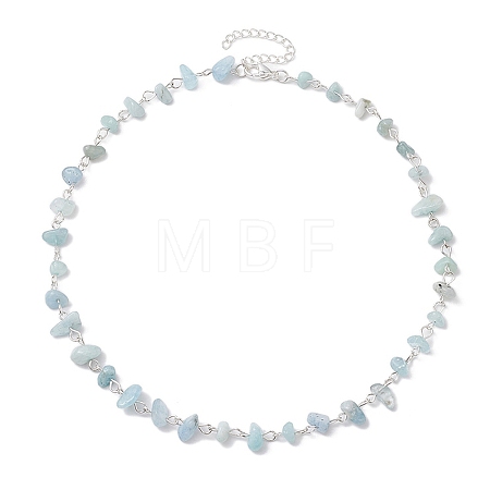 Natural Aquamarine Chip Beaded Necklaces NJEW-JN05140-01-1