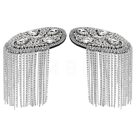 2Pcs Felt & Rhinestone & Iron Tassel Epaulettes AJEW-FH0009-07A-1