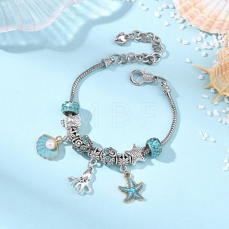 Ocean Theme European Beads Charm Bracelets BJEW-JB13949-1