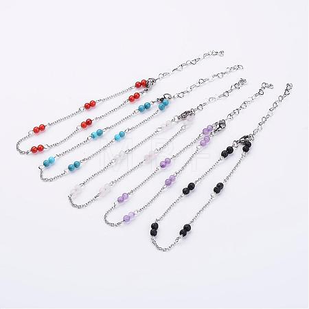 304 Stainless Steel Chain Anklets AJEW-AN00170-1