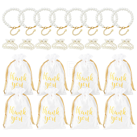 24Pcs Glass Pearl Bracelets & Plastic Claw Hair Clips Sets SJEW-PH00011-1