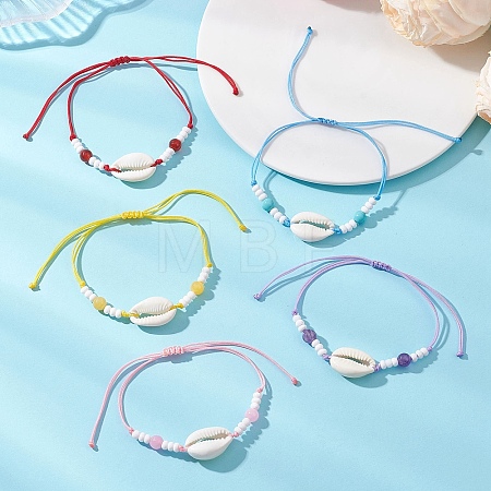 Natural Gemstone & Cowrie Shell Beads Braided Bead Bracelets BJEW-MZ00318-1