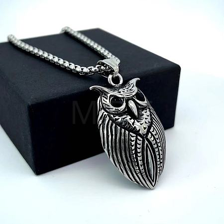Vintage Stainless Steel Owl Pendant Necklaces for Women RQ8044-1